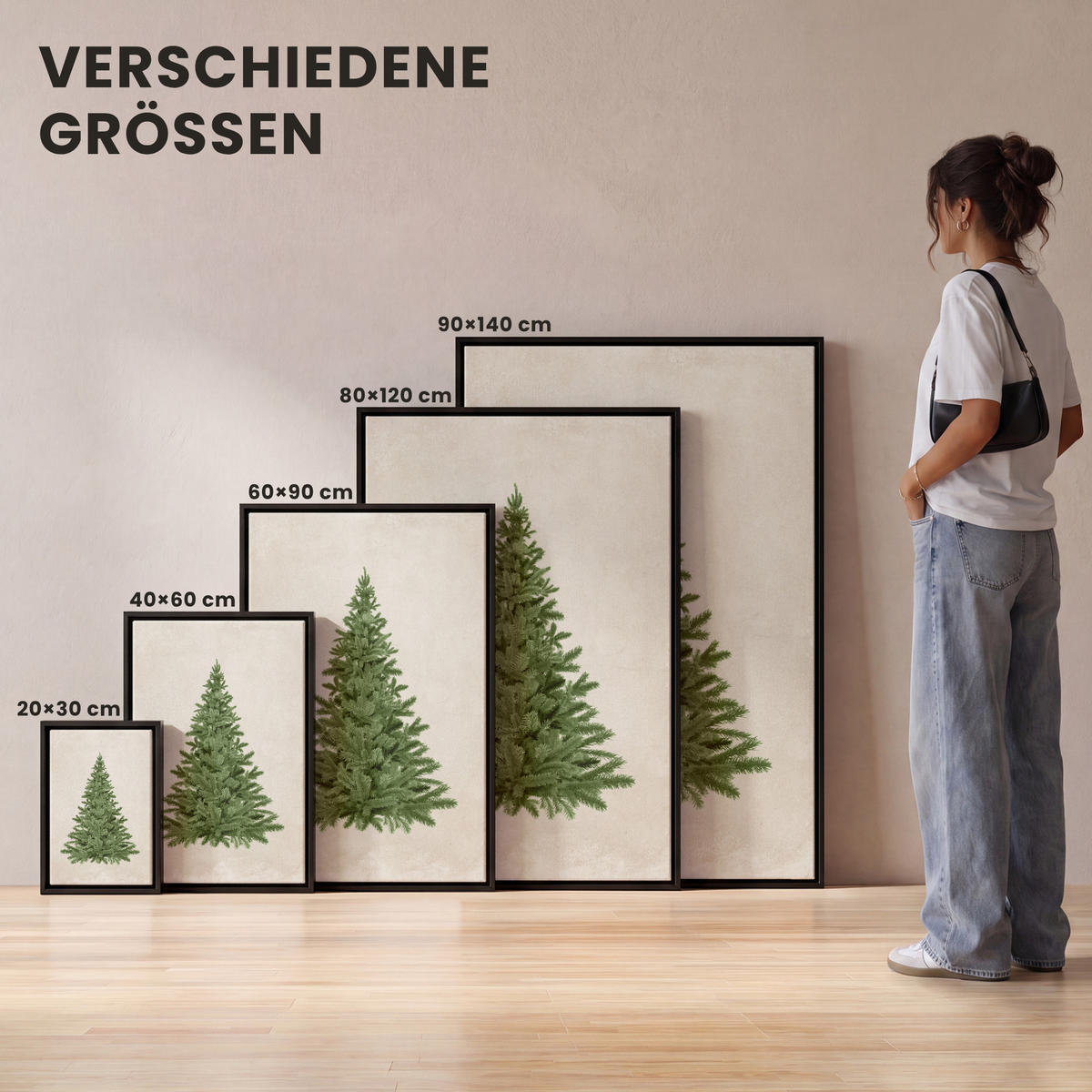 LEINWAND Bilder mit Rahmen - Weihnachtsbaum - Grün - Weihnachten - Feiertage - 80x120 - Olivgrün, Textil (80/120cm) - MuchoWow