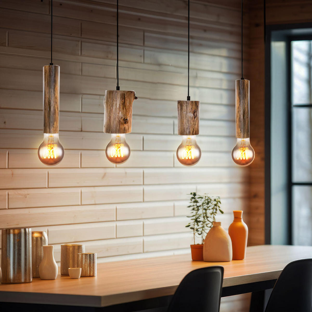 HÄNGELEUCHTE TRONCO Holz Schwarz - Schwarz, Holz (9/80/150cm) - Nowa