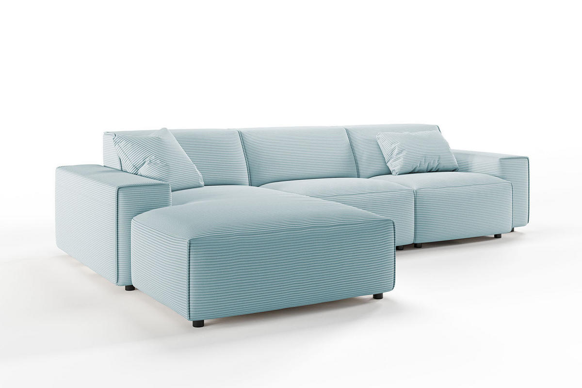 ECKSOFA RANI Hellblau Cord - Schwarz/Hellblau, Kunststoff/Textil (299/189cm) - KAWOLA