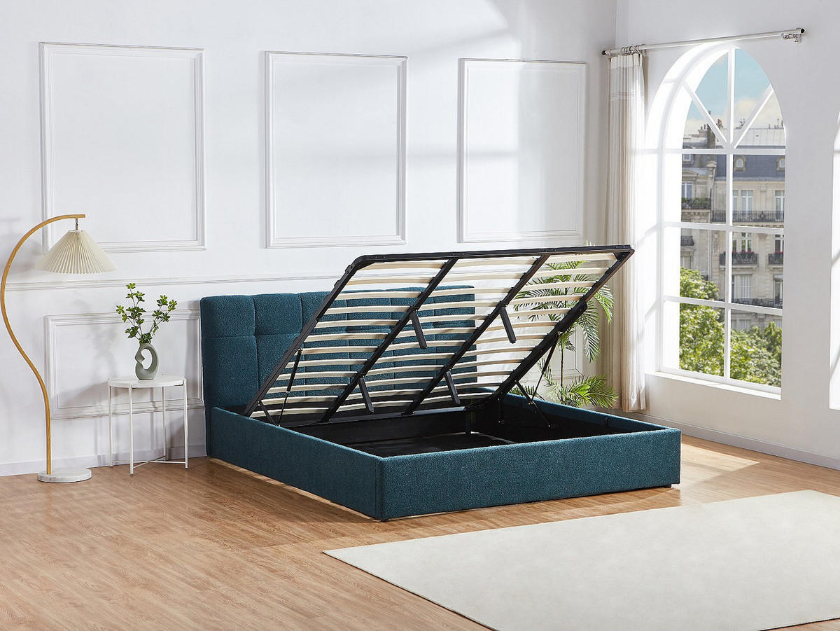BETT mit Bettkasten - 2 Personen - Stoff - Blaugrün - - Grün, Textil (180/200cm) - Vente-Unique