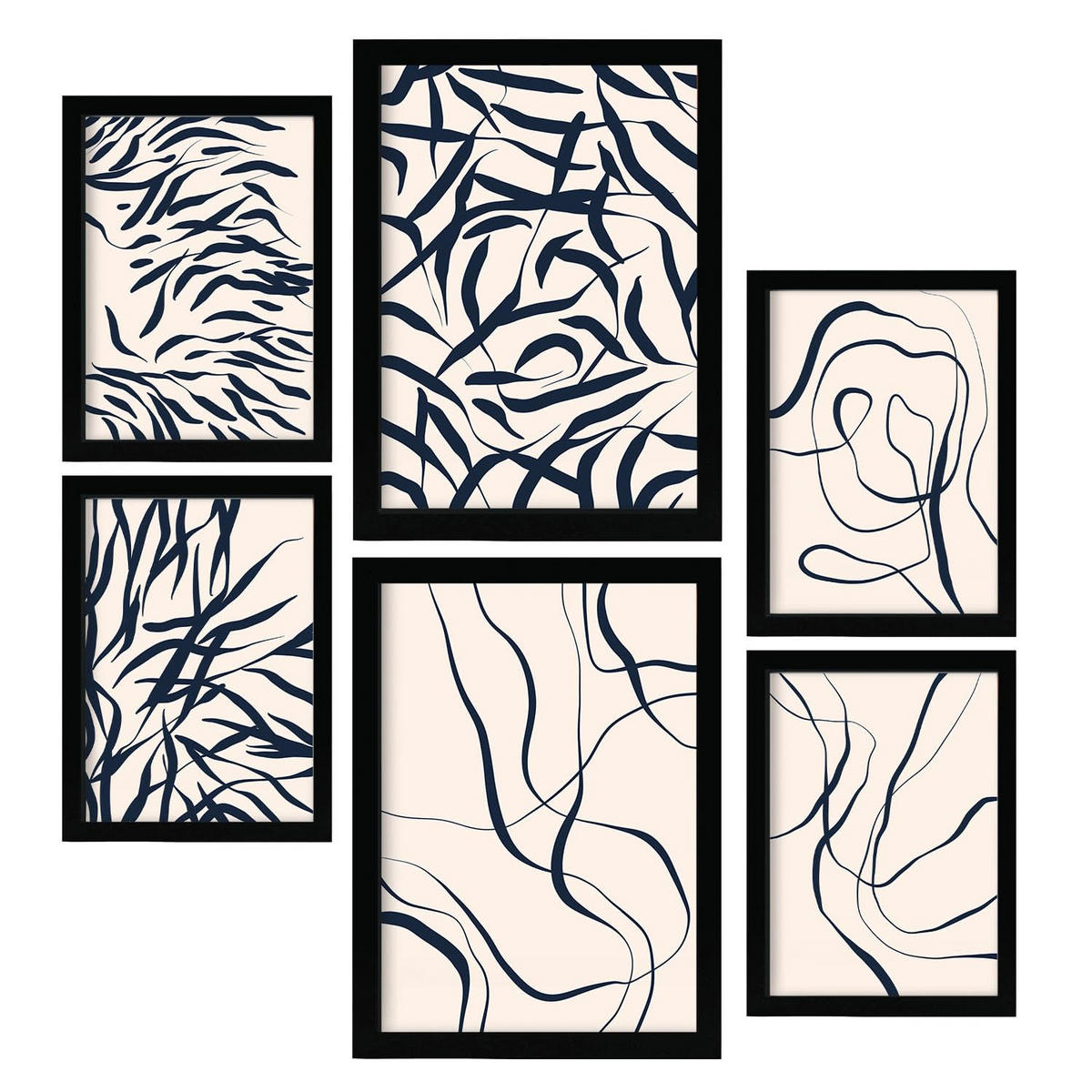 POSTER Set Mit 6 Formabstrakte Ästhetische Dekobilder Für Ihr Wohnzimmer, Schlafzimmer Oder Zuhause A3 & A4 Schwarzer Rahmen - Schwarz, Papier (29/3cm) - Nacnic