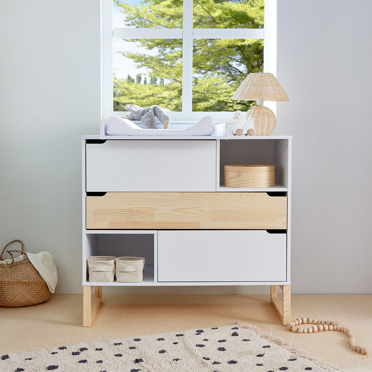 KINDERKOMMODE Juliette Weiß und Holz - Weiß, Holzwerkstoff (100/91.5/50cm) - Petits-meubles