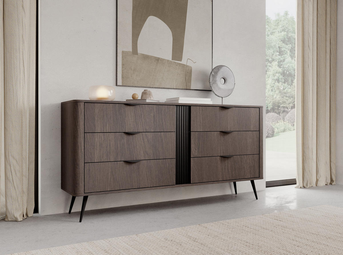 SIDEBOARD NOBILE 163,2x38x81,2 cm mit 6 Schubladen Eichefarben - Braun, Holzwerkstoff (163.2/81.2/38cm) - MASSENO