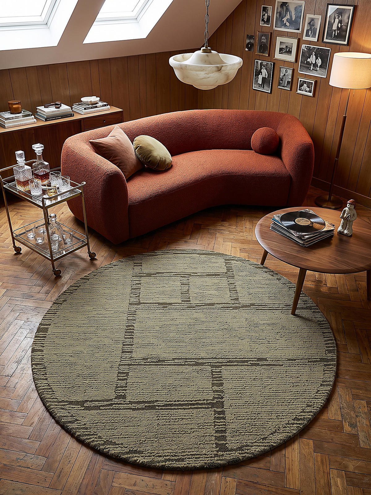 TEPPICH aus Wolle, handgetuftet, GANNEL, in Salbeigrün, Blockdesign, Ø 160 cm - Grün, Textil (160/160cm) - KADIMA DESIGN