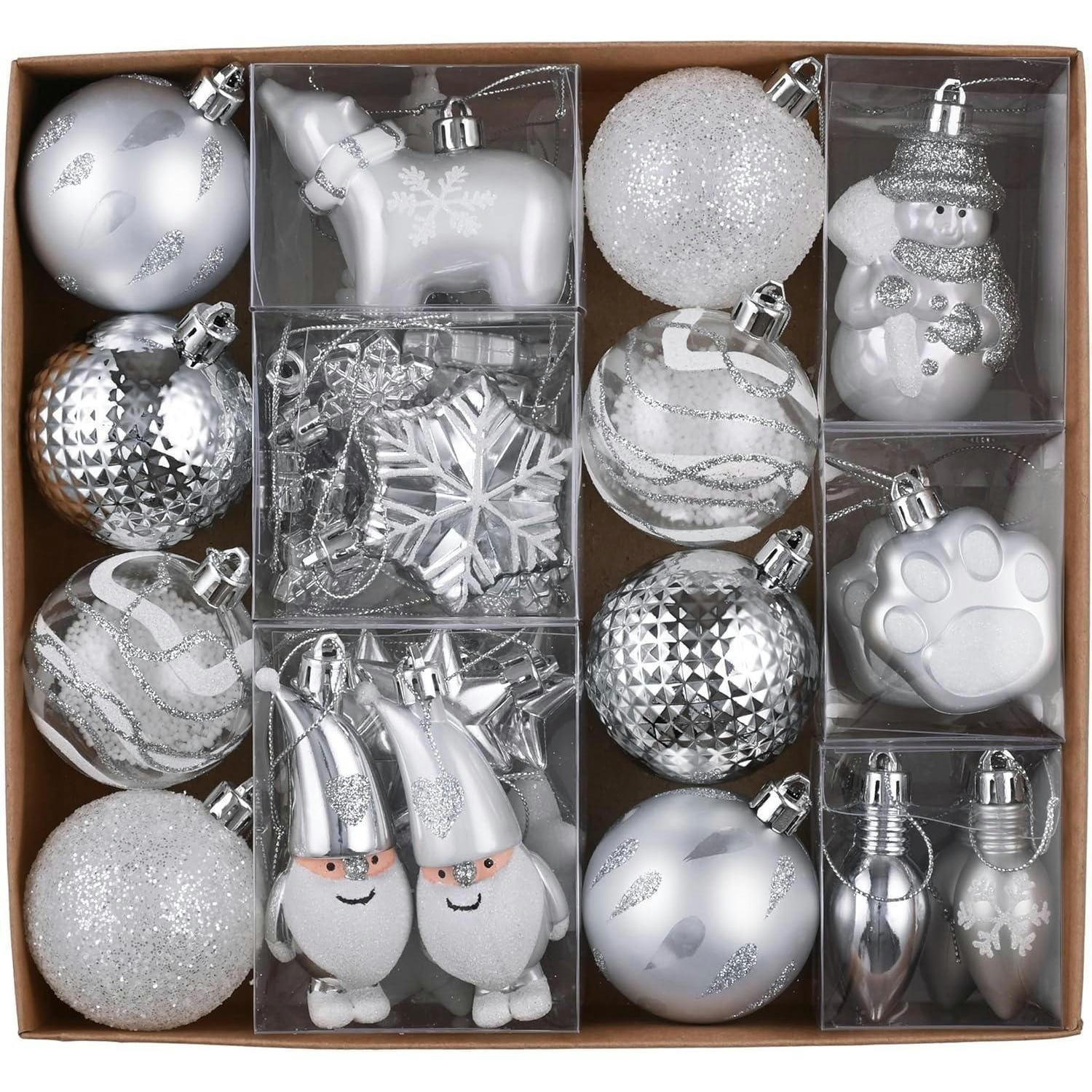 CHRISTBAUMKUGELN 40-teiliges Set Silber Weiß - Silberfarben, Kunststoff (9/9/9cm)