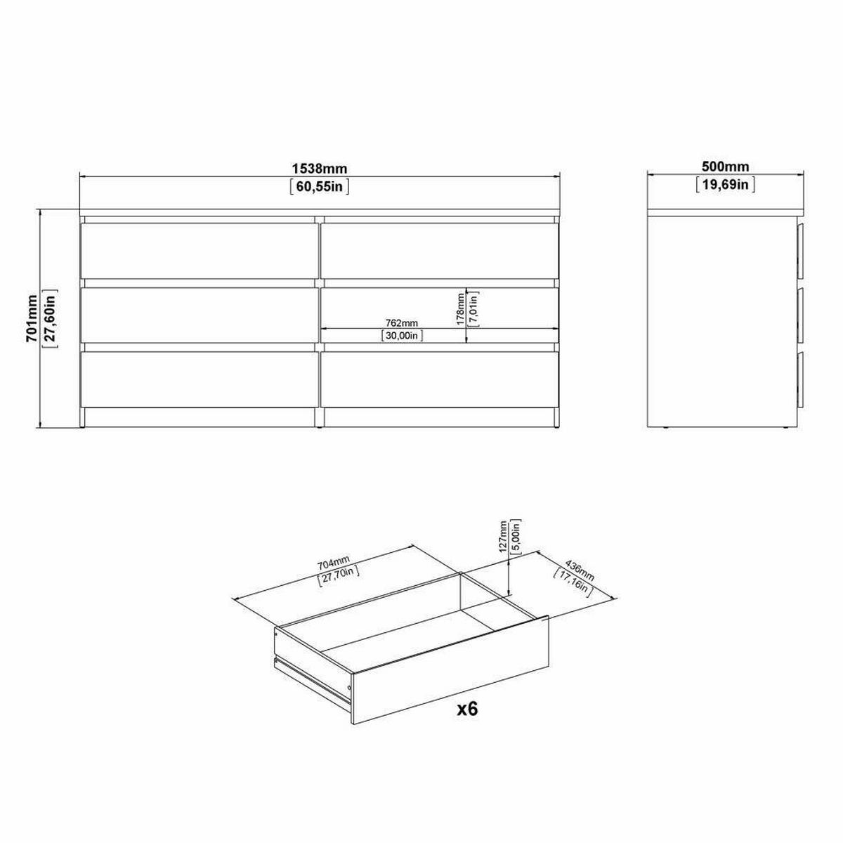 KOMMODE Zement, Glänzendes Weiß 50/153.8/70.1 cm - Grau, Holzwerkstoff (153.8/70.1/50cm) - DMORA