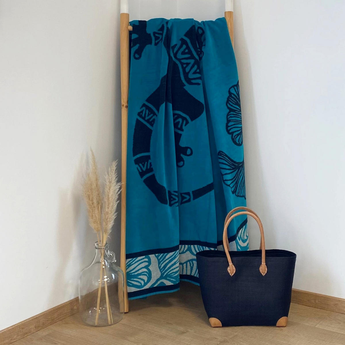 STRANDTUCH Frottee Velours Jacquard Kaly 140x180 400g/m² - Blau, Textil (140/180cm) - LE COMPTOIR DE LA PLAGE