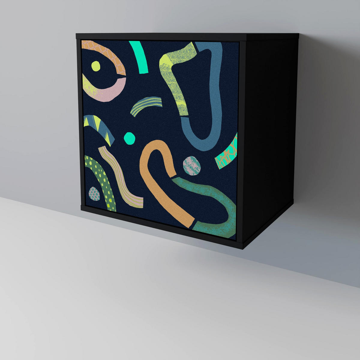 SIDEBOARD CONTRAST DANCE, Schwarz, 57,5x42x72,5 cm, Schwarze Metallfüße - Multicolor/Schwarz, Holzwerkstoff/Metall (57.5/72.5/42cm) - SpaceRebels