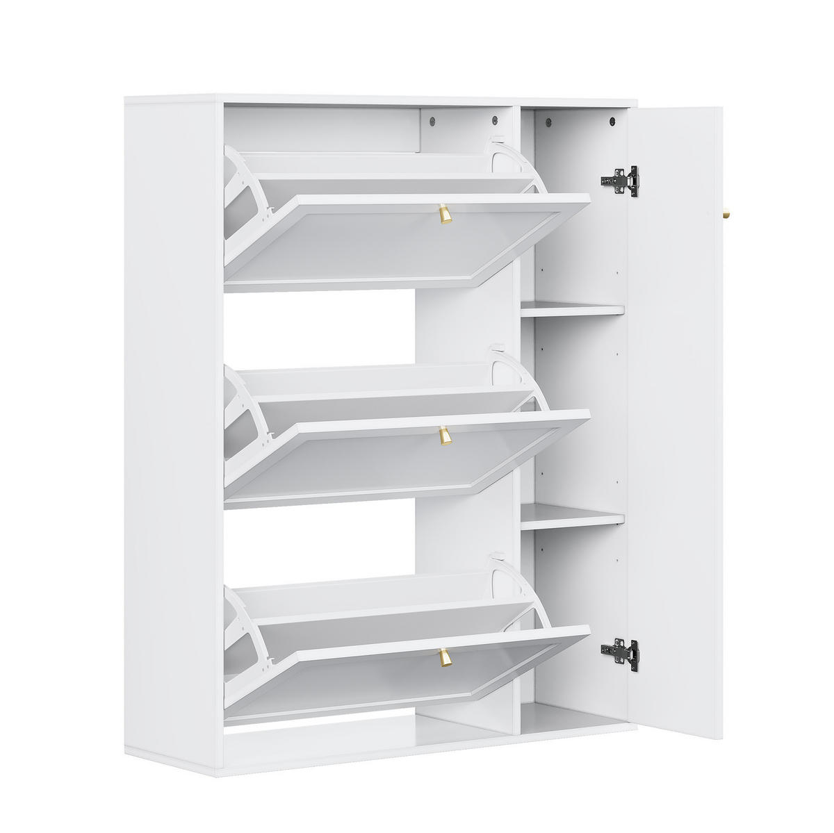 SCHUHSCHRANK 90/25/114 cm weiß aus MDF und Spanplatte mit 3 Klappen und 1 Tür - Weiß, Holzwerkstoff (90/114/25cm) - OKWISH