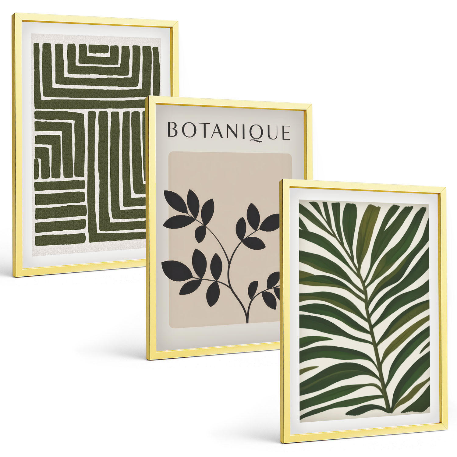 BILDER SET 3er Set - 40x60 cm Goldrahmen - Botanischer Boho-Minimalismus - Goldfarben, Kunststoff (40/60cm) - TULUP