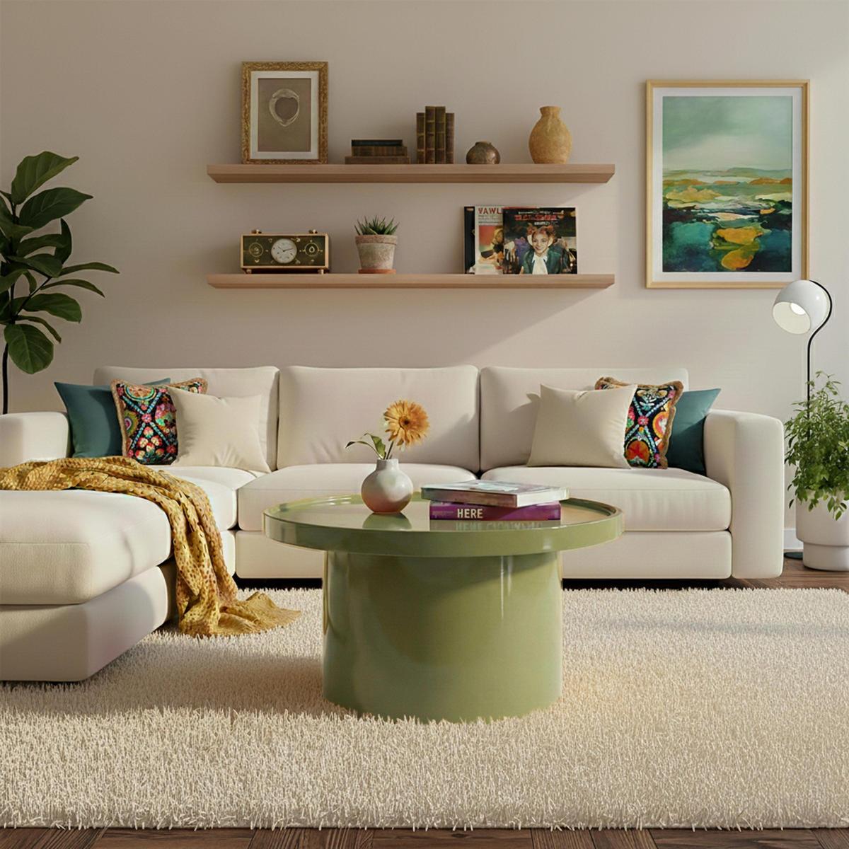 COUCHTISCH, Olivgrün - Grün, Holzwerkstoff (70/70/40cm) - Oviala