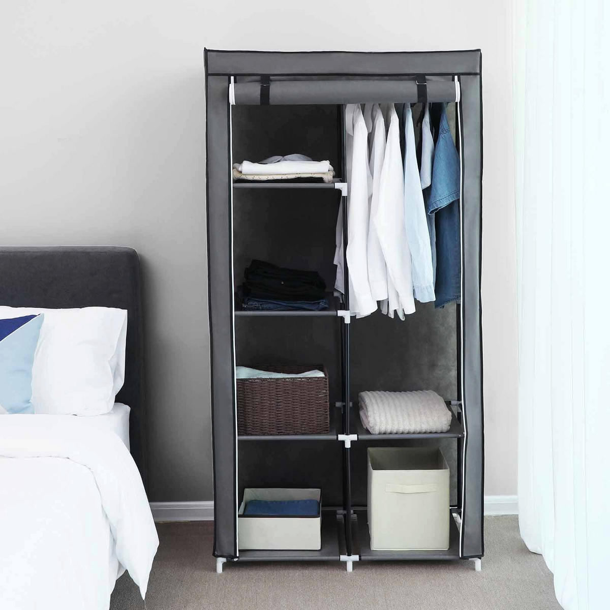 STOFFSCHRANK KLEIDERSCHRANK - Grau, Textil (45/88cm) - Hansiro