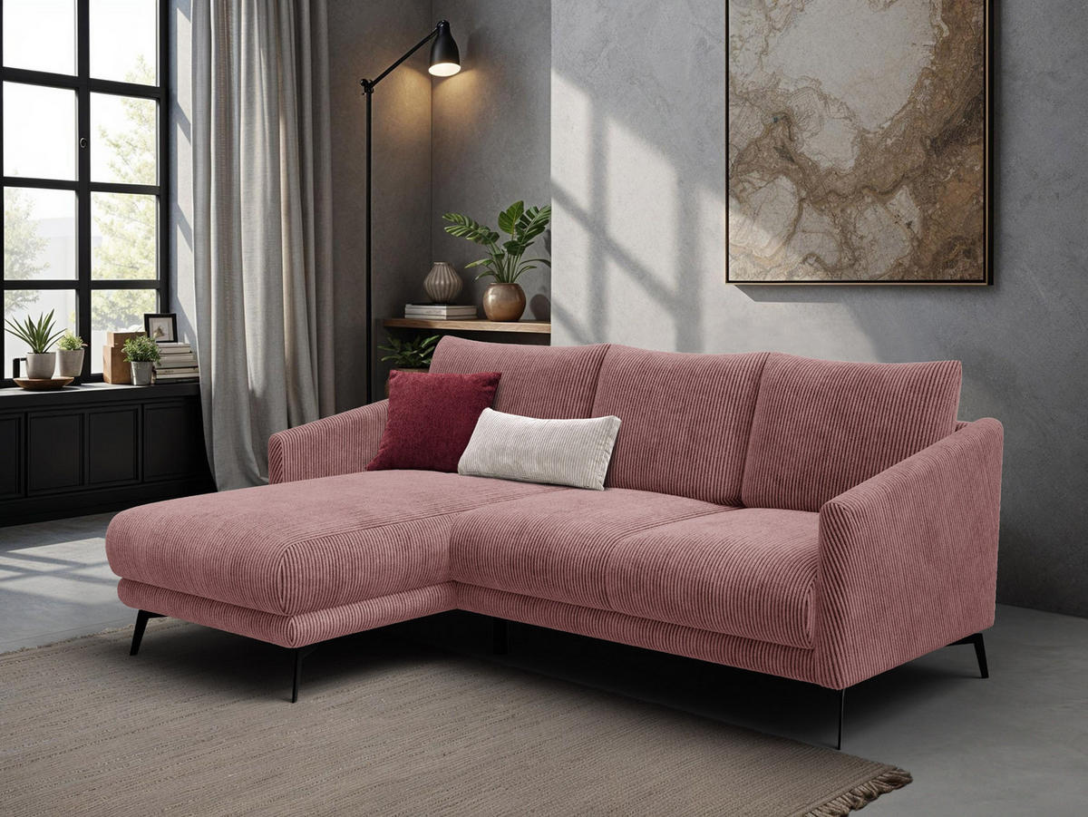 ECKSOFA VILT 3-Sitzer, altrosa - Schwarz/Altrosa, Holzwerkstoff/Textil (221/156cm) - Courtois Laville