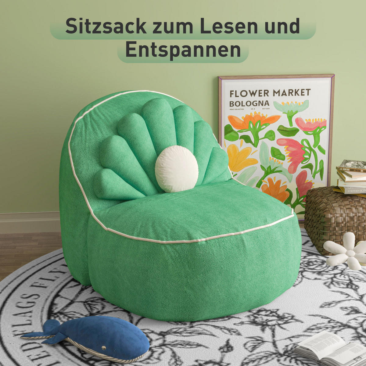 MUSCHEL-SITZSACK - Weiß/Grün, Textil (98/78/110cm) - Vercart