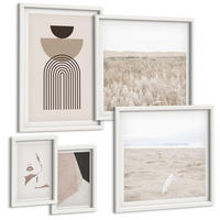 BILDER SET 5er Set - 50x50 cm & 20x30 cm & 40x60 cm Weißer Rahmen - Abstrakte weiß-braune Muster - Weiß, Kunststoff (40/60cm) - TULUP