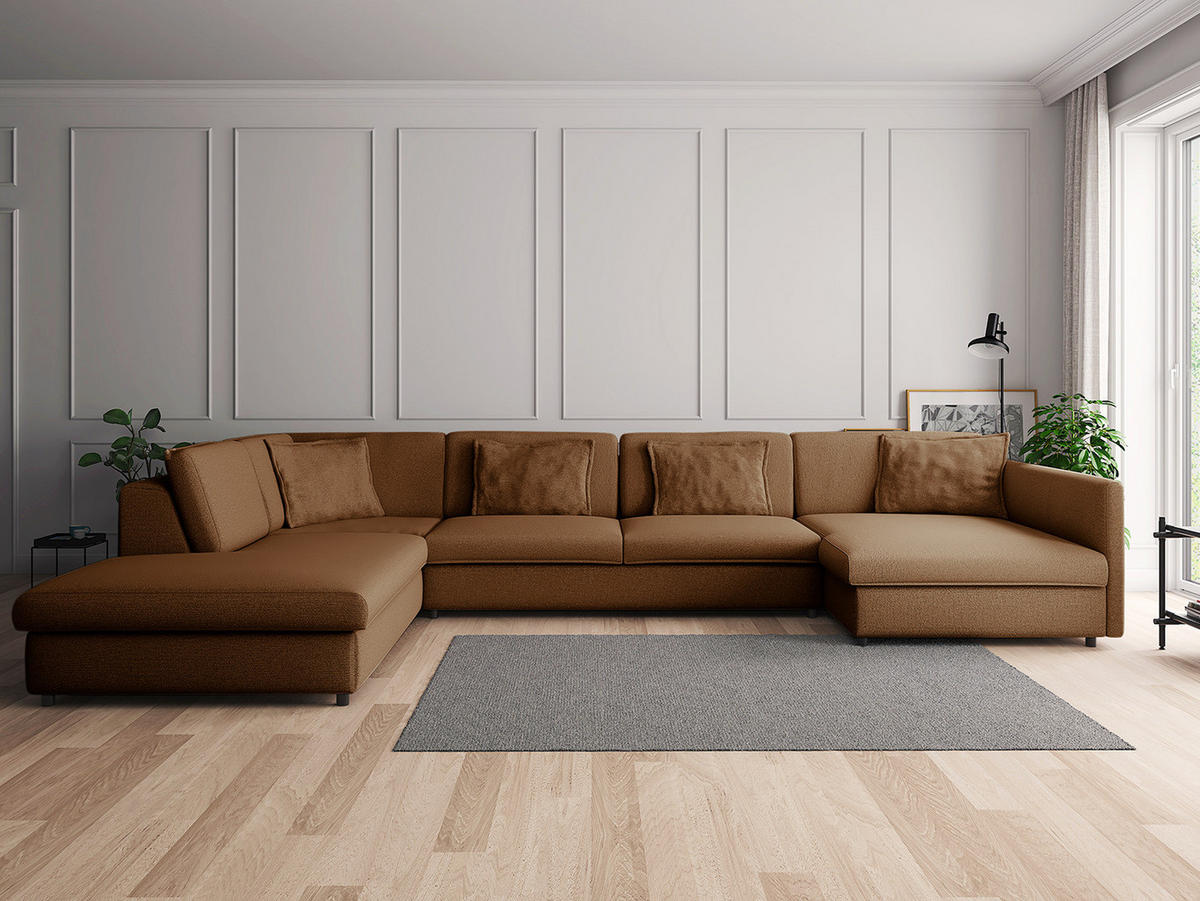 WOHNLANDSCHAFT - Schwarz/Haselnussfarben, Kunststoff/Textil (431/84/272cm) - home24