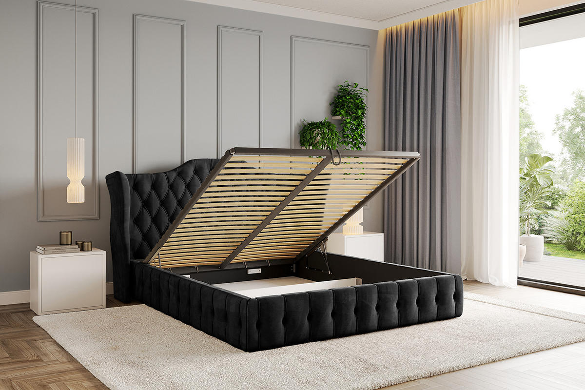 POLSTERBETT mit Bettkasten und Lattenrost, Boxbett ohne Matratze - MODY 180x200 Schwarz - Schwarz, Holzwerkstoff/Textil (180/200cm) - ALTDECOR