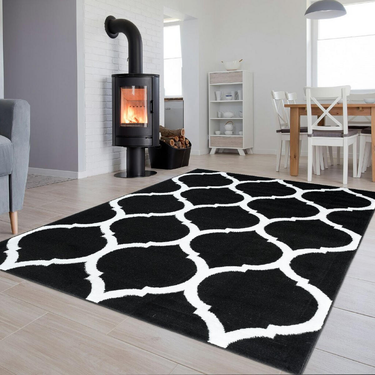 TEPPICH LUXURY Schwarz Marokkanisch Rauten 140/200 cm - Schwarz, Textil (140/200cm) - Tapiso