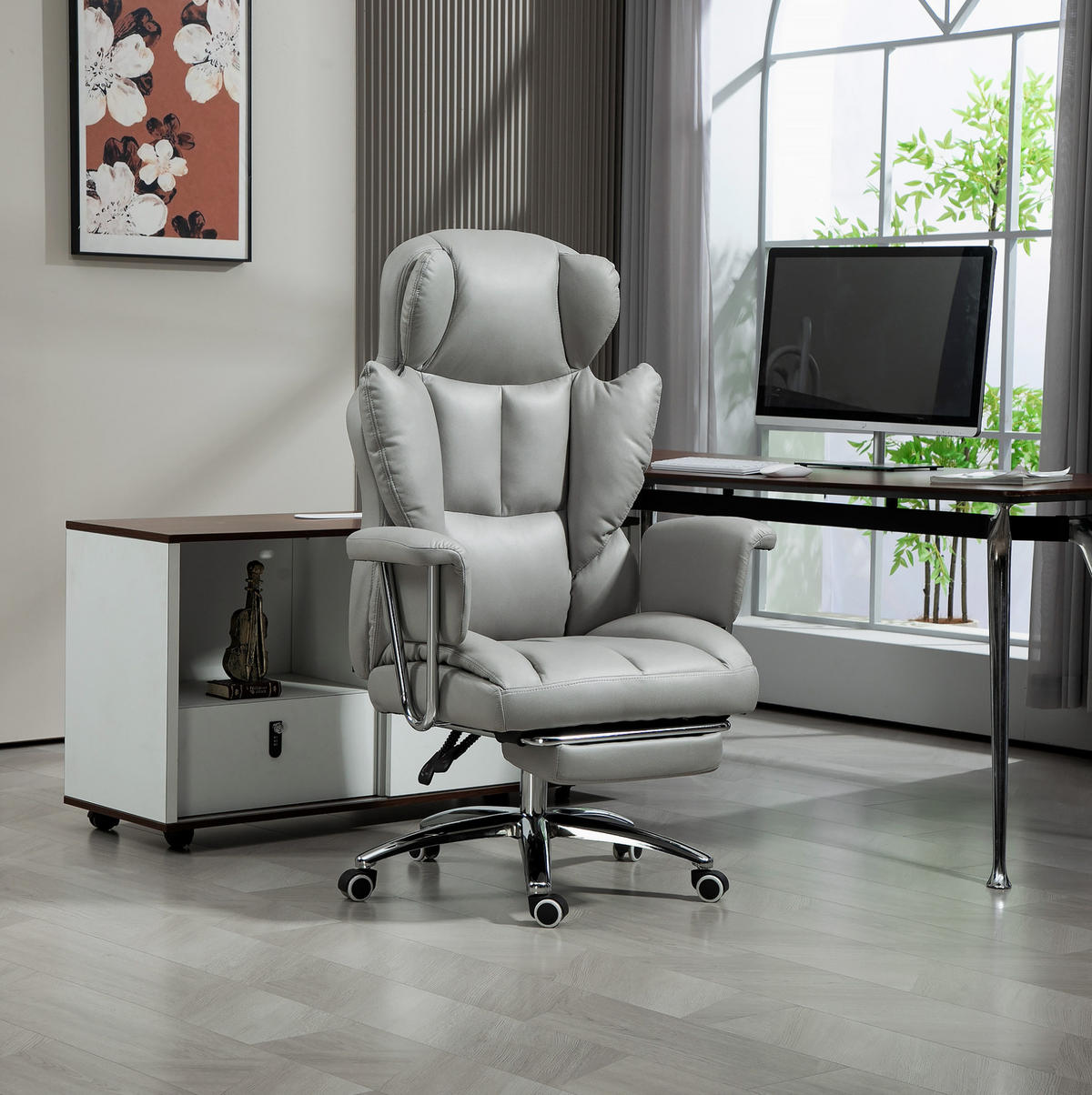 BÜROSTUHL ergonomisch höhenverstellbar 74 x 65 x 120-128 cm Light Gray - Hellgrau, Kunststoff (65/128/74cm) - Meubliv