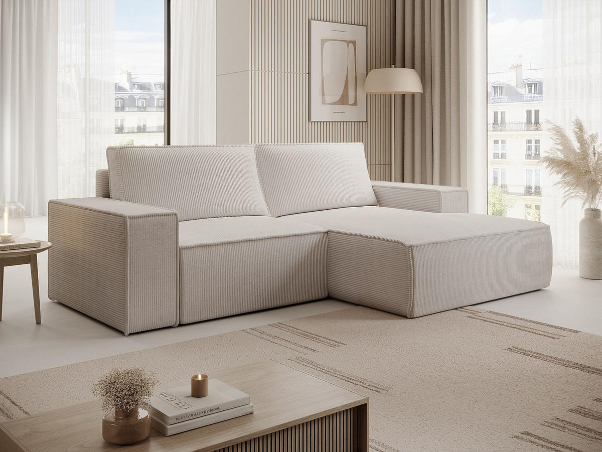 SCHLAFSOFA - 3 Personen-Sitzer - Samt - Beige - - Beige, Textil (240/85/167cm) - Vente-Unique