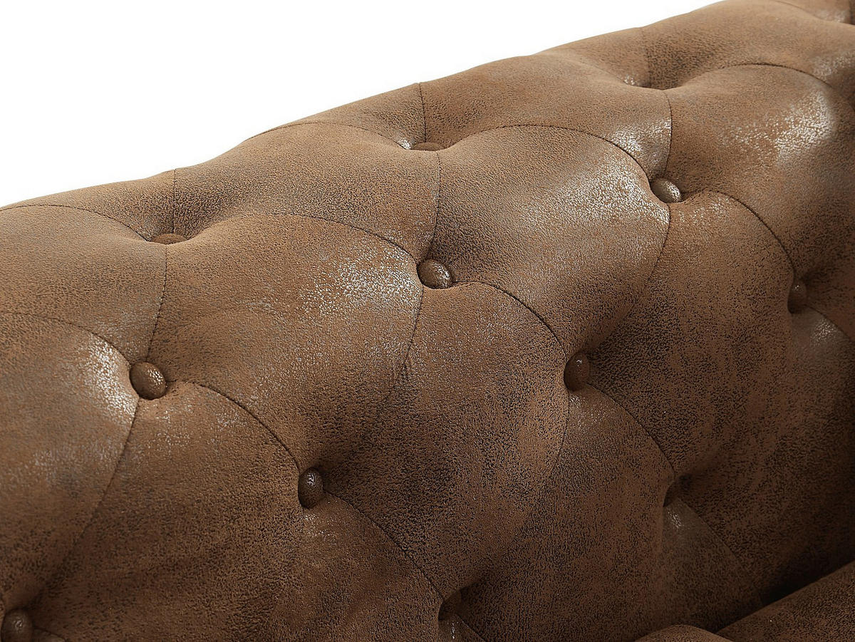 CHESTERFIELD Sofa 3-Sitzer - Mikrofaser - Vintage-Leder-Optik - EDWINA - Braun, Textil (220/76/91cm) - Vente-Unique