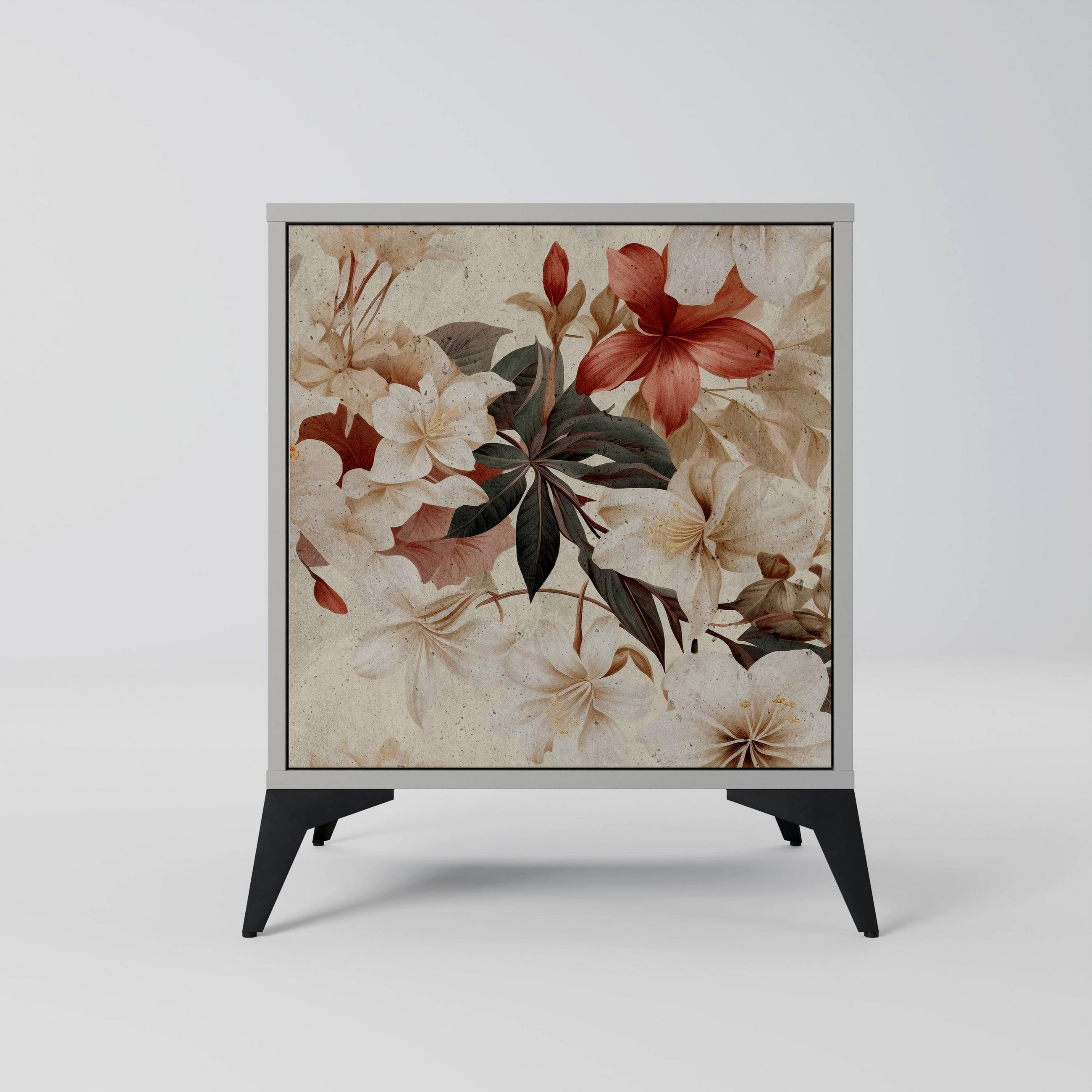 SIDEBOARD PETAL HARMONY, Grau, 57,5x42x70,5 cm, Schwarze Metall-Sternfüße - Multicolor/Schwarz, Holzwerkstoff/Metall (57.5/70.5/42cm) - SpaceRebels