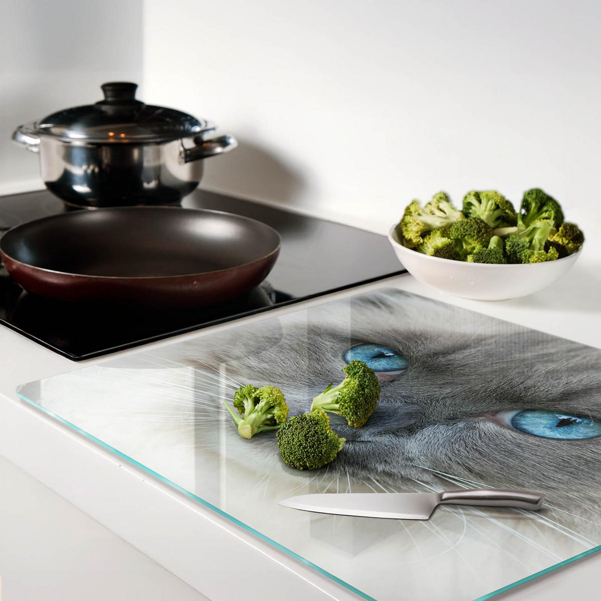 GLASPLATTE 60x52 cm Katze mit blauen Augen - Blau, Glas (60/0.4/52cm) - TULUP