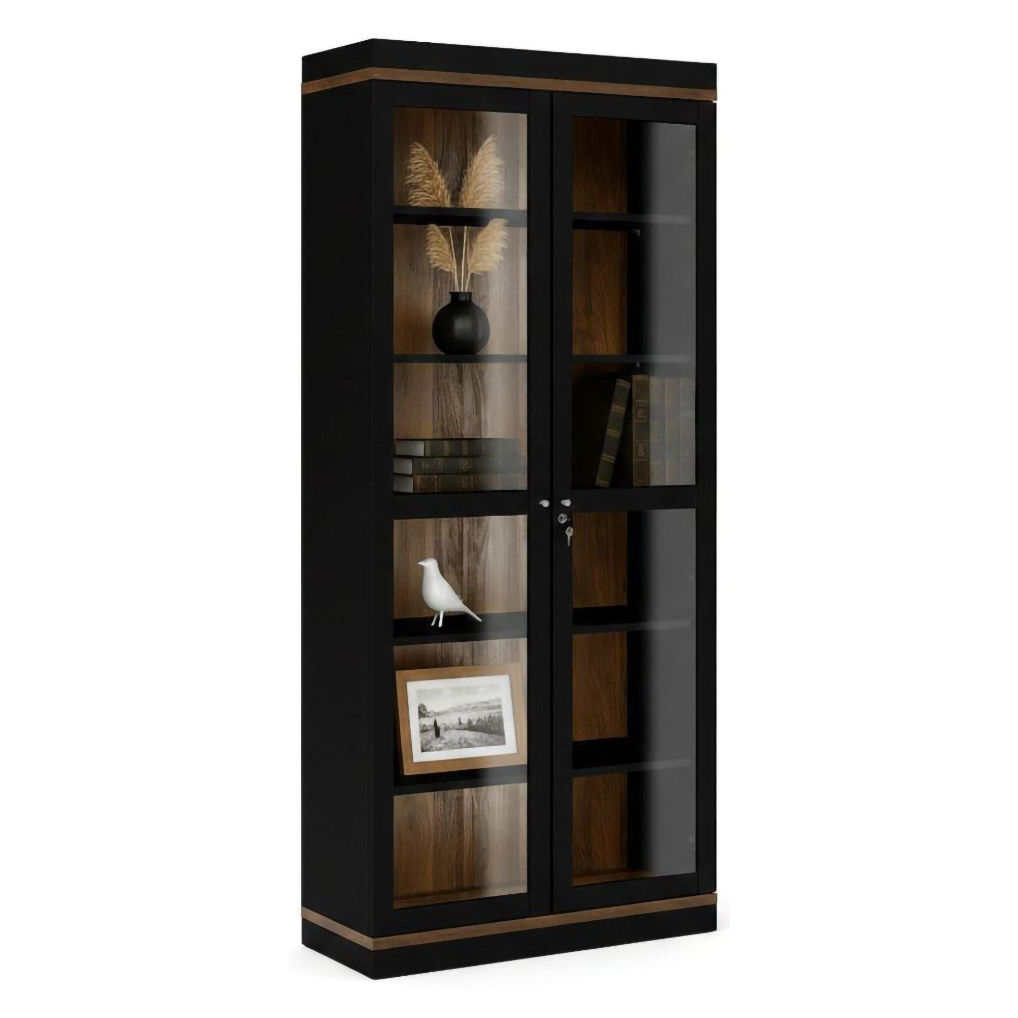 VITRINE Schwarz, Nussbaum 36.25/88.7/200.4 cm - Schwarz, Holzwerkstoff (89/200/36cm) - DMORA