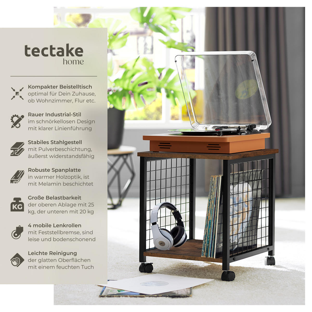 BEISTELLTISCH Gary,40 x 40 x 48 cm,Industrial Holz dunkel, rustikal - Rostfarben, Holzwerkstoff (40/40/48cm) - tectake