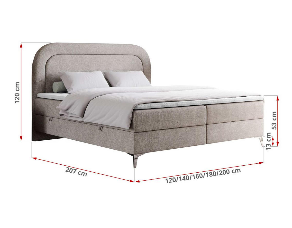 BOXBETT EIRA 120/200 Beige Struktur - H3 - Beige/Silberfarben, Holz/Textil (120/200cm) - MKS