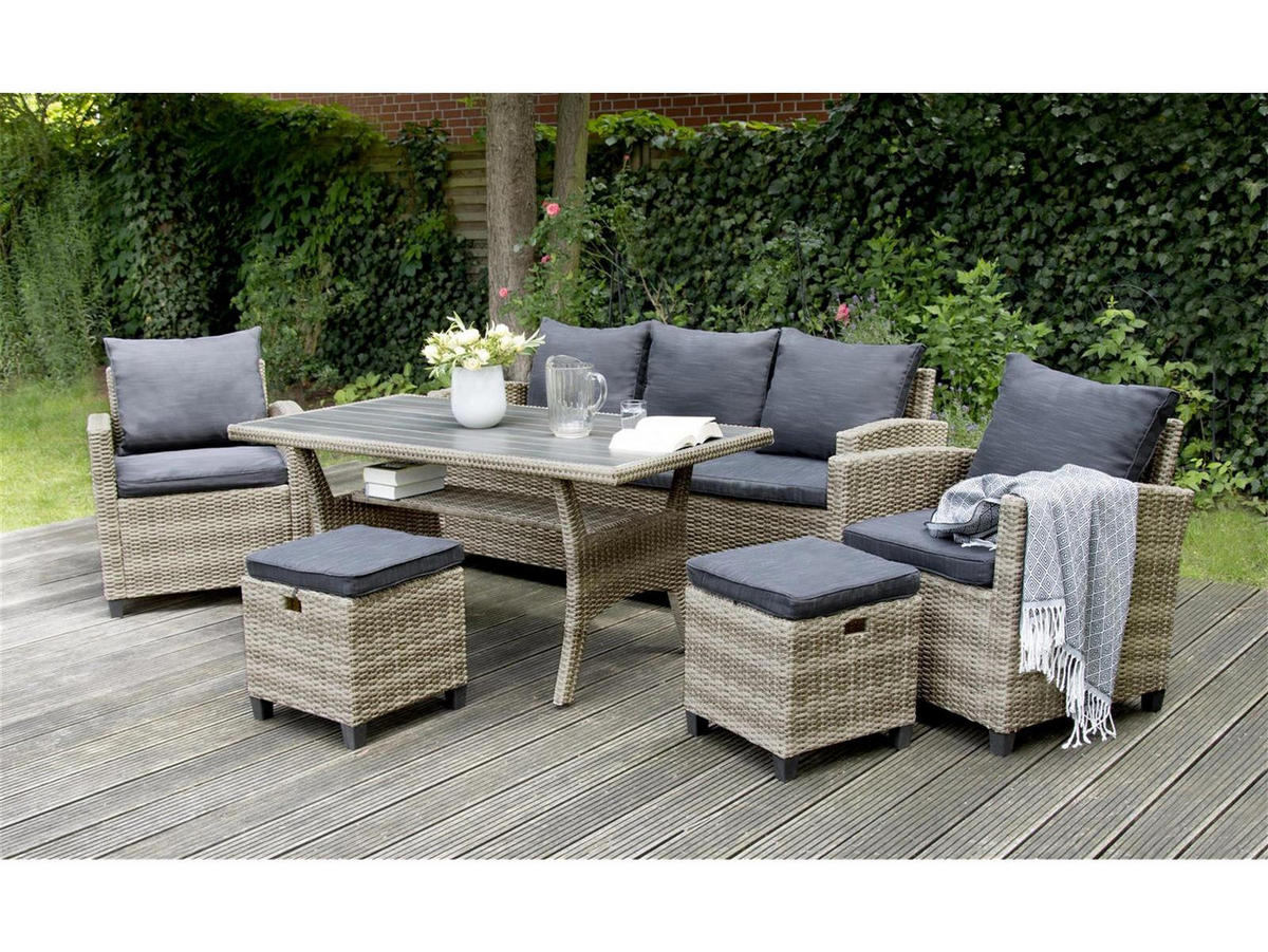 GARTEN-ESSGRUPPE Alpi II Braun Polyrattan für 5 Personen - Braun, Kunststoff - Green Spirit