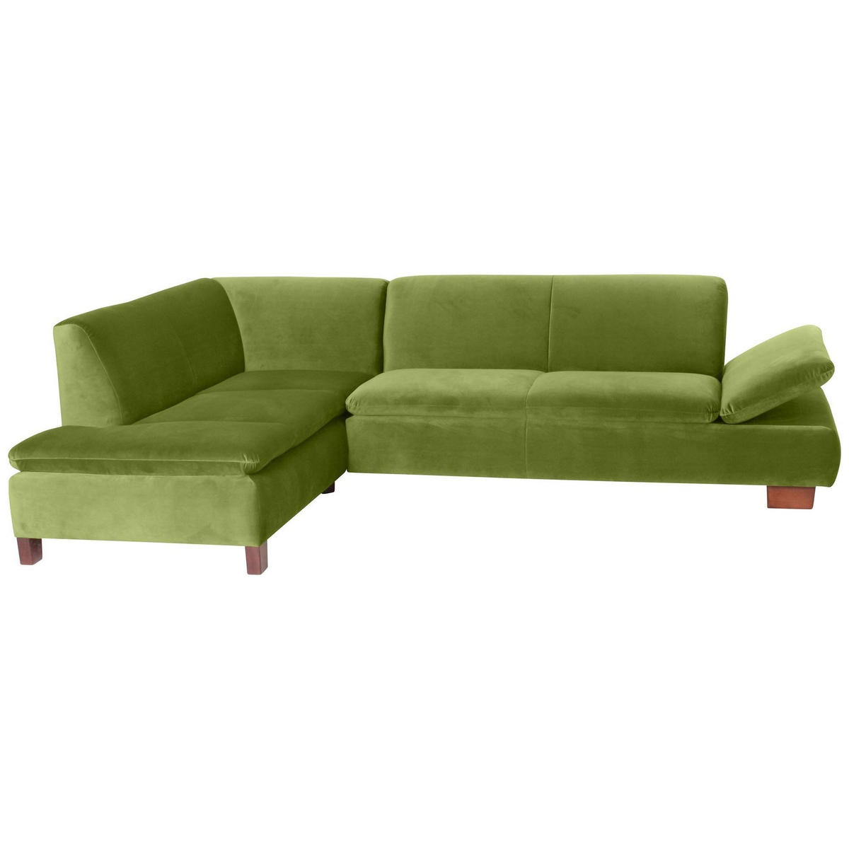 ECKSOFA mit Ottomane links Kaye Bezug Samtvelours Buche nussbaum dunkel / oliv - Grün, Kunststoff (190/270cm) - 58aufmkessel