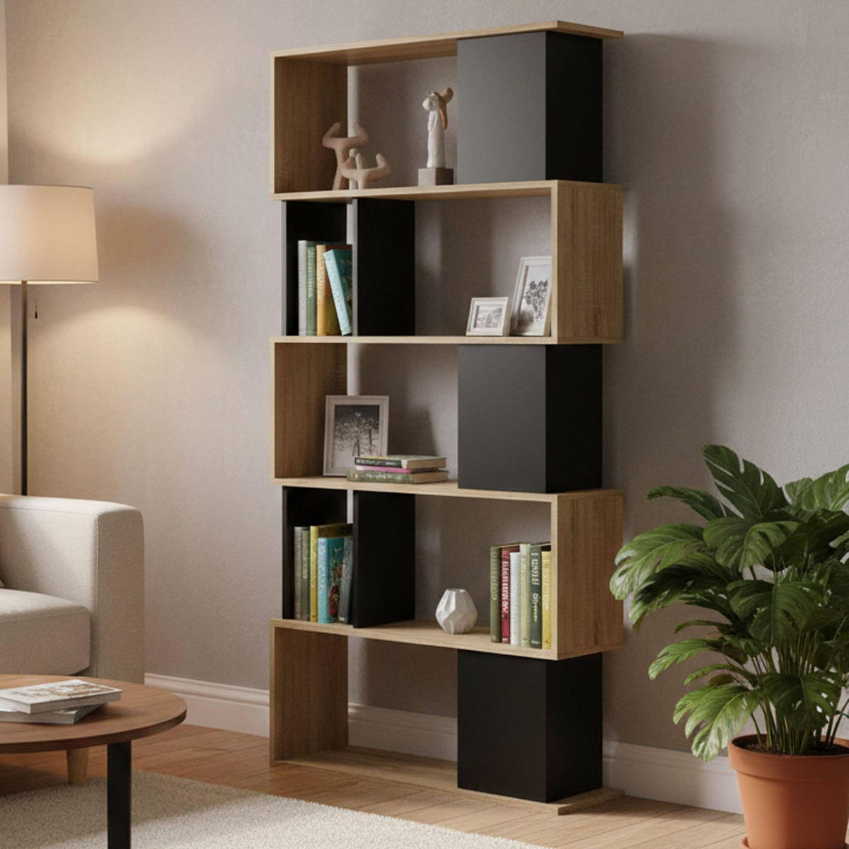 BÜCHERREGAL Eiche, Schwarz 29.5/80/173.5 cm - Braun, Holzwerkstoff (80/174/30cm) - DMORA