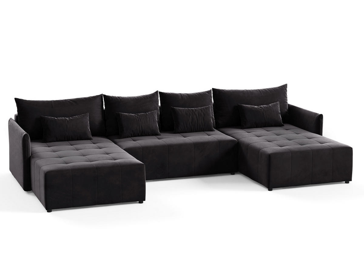 WOHNLANDSCHAFT Leno U - Schwarz, Holz/Textil (365/80/180cm) - Sofnet
