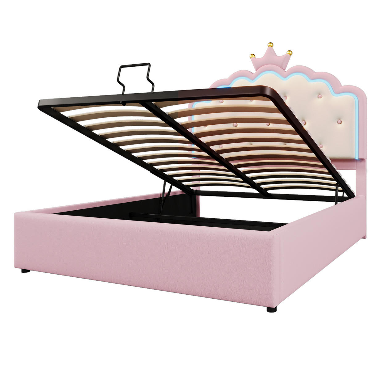 POLSTERBETT 140/200 cm rosa aus PU mit LED und Stauraum - Rosa, Kunststoff (140/200cm) - OKWISH