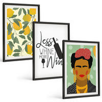 BILDER SET 3er Set - 40x60 cm Schwarzer Rahmen - Zitronenweinporträt von Frida - Schwarz, Kunststoff (40/60cm) - TULUP