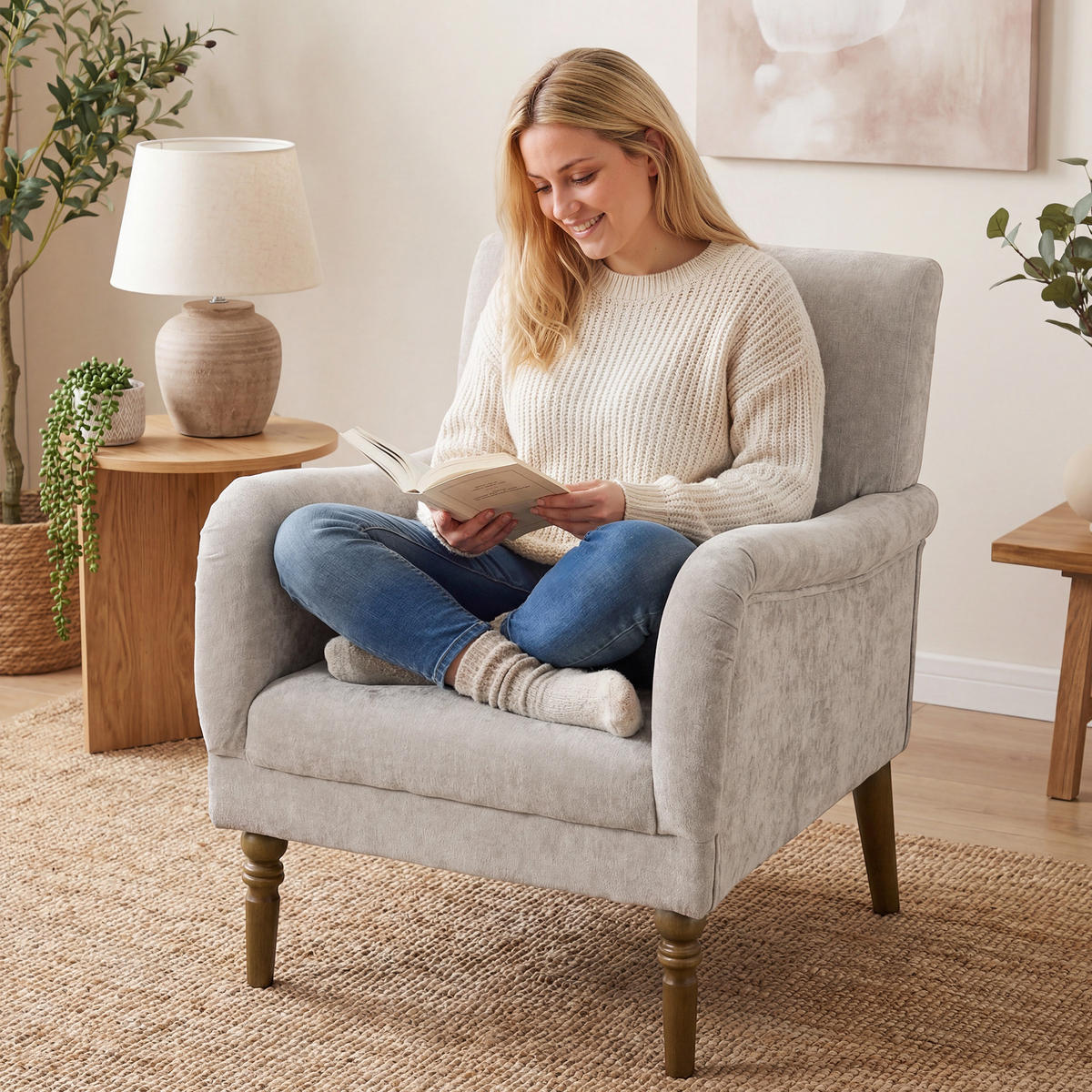 SESSEL DE-13517 hohe Rückenlehne, Massivholzfüße Grau - Grau, Holz (70/88/75cm) - ComfortXL