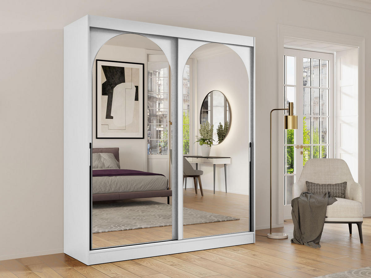 SCHIEBETÜRENSCHRANK Modin 180 - Schwarz/Weiß, Holzwerkstoff/Kunststoff (180/216/65cm) - MIRJAN24