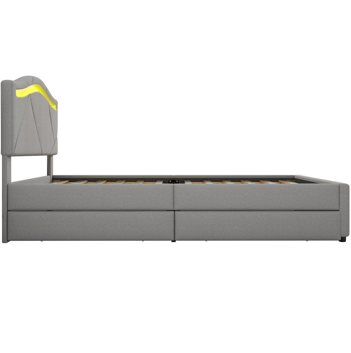 POLSTERBETT aus Leinen und MDF 90x200 cm Grau mit LED-Beleuchtung, 2 Schubladen und Lattenrost - Grau, Textil (90/200cm) - IVMEU
