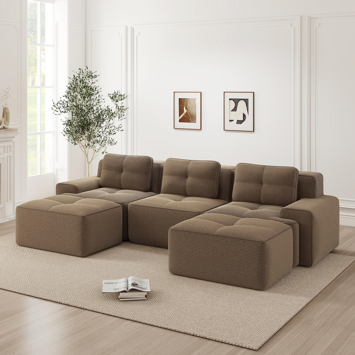 WOHNLANDSCHAFT Cord Braun modular - Braun, Textil (293/69/177cm) - WISHDOR