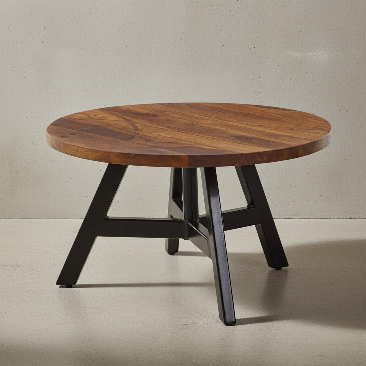 COUCHTISCH aus Sheesham Massivholz mit Metallgestell, Maße 60x60x35 cm - Schwarz/Braun, Holz/Metall (60/60/35cm) - KADIMA DESIGN