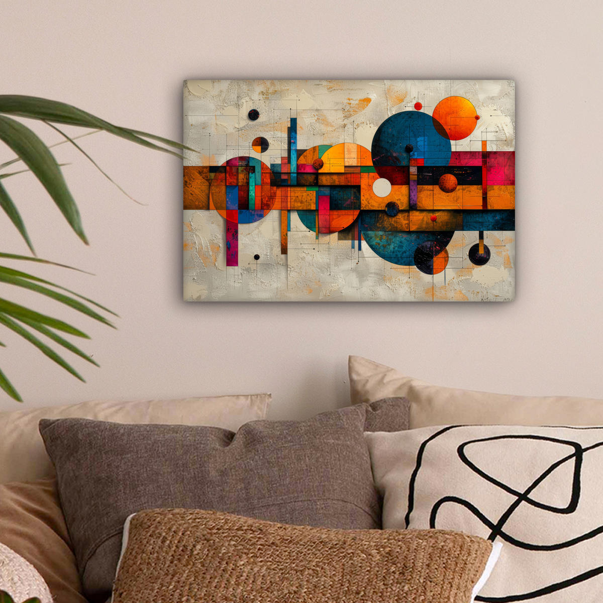 LEINWANDBILD - Vintage - Moderne Kunst - Orange - Geometrische Formen - 30x20 - Deko XXL - Multicolor, Textil (30/20cm) - MuchoWow