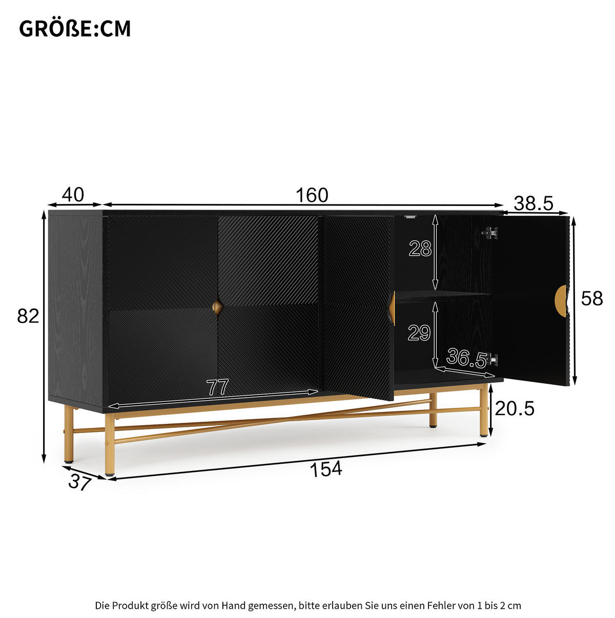 SIDEBOARD in Schwarz 160x40x82 cm mit 4 Türen und Soft-Close-Funktion - Schwarz, Holzwerkstoff (40/82/160cm) - IVMEU