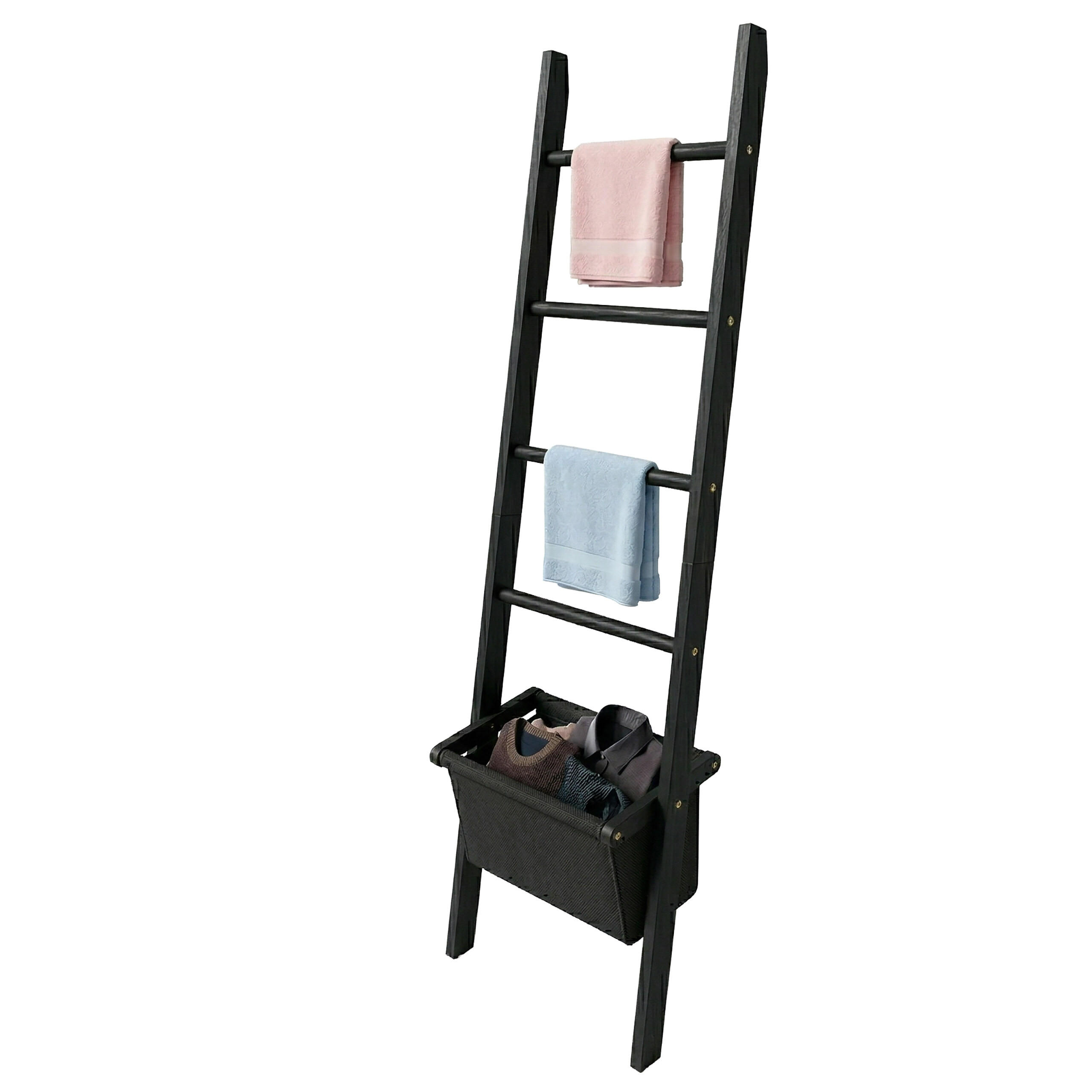 HANDDUKSSTEGE Svart valn&ouml;ttr&auml; med tv&auml;ttkorg 170/50/21 cm
