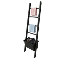 LESTEV Črna za brisače orehovina s košem za perilo - črna, tekstil/les (50/170/21cm) - Relaxdays