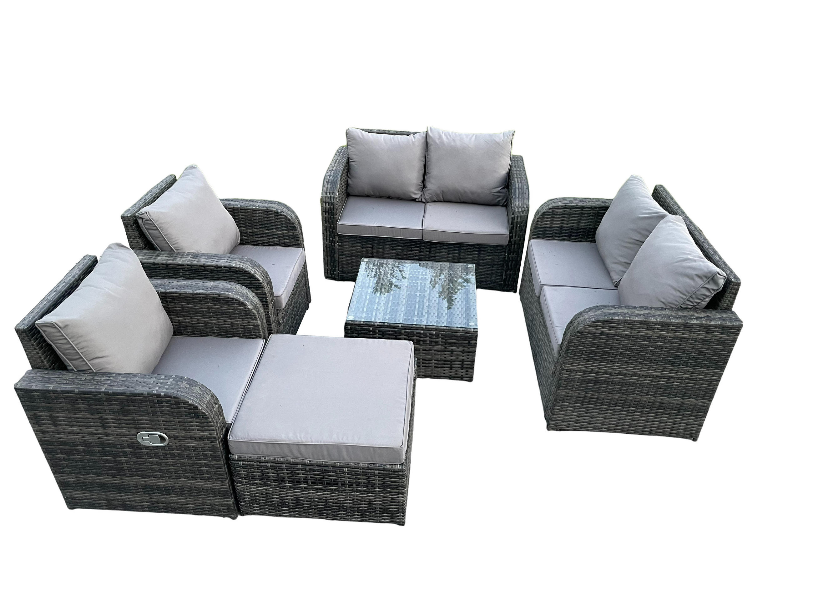 GARTENMÖBELGARNITUR Polyrattan Dunkelgrau 7-Sitzer - Dunkelgrau, Metall - Fimous