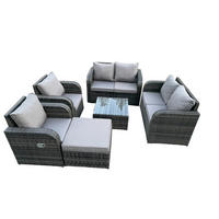 GARTENMÖBELGARNITUR Polyrattan Dunkelgrau 7-Sitzer - Dunkelgrau, Metall - Fimous