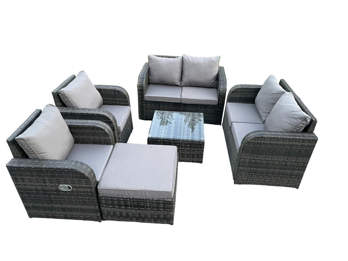 GARTENMÖBELGARNITUR Polyrattan Dunkelgrau 7-Sitzer - Dunkelgrau, Metall - Fimous