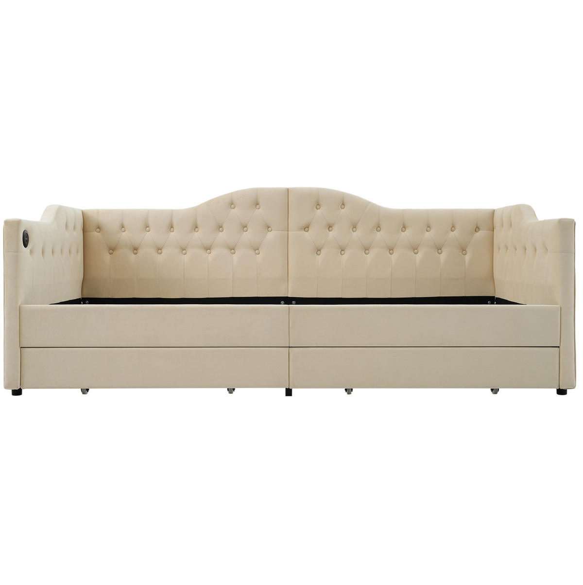 POLSTERBETT 90/200 cm Beige mit USB- und Type-C-Anschlüssen und 2 Schubladen - Beige, Textil (90/200cm) - OKWISH