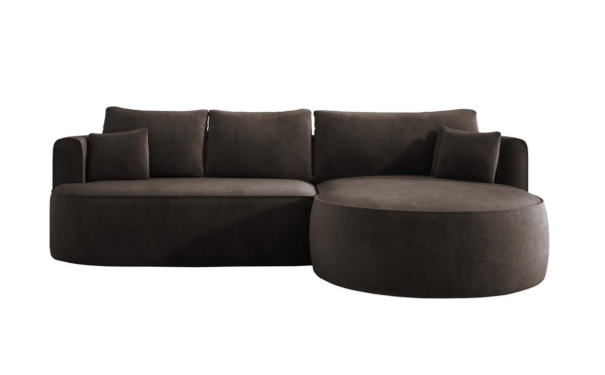 ECKSOFA FIORE L-förm Moderne Ausziehbare Schlaf-Funktion, automatischer Auffaltung, lose Rückenkissen freistehend RECHTS 284x183x82cm Brown - Braun, Holz/Textil (284/183cm) - DomoHome